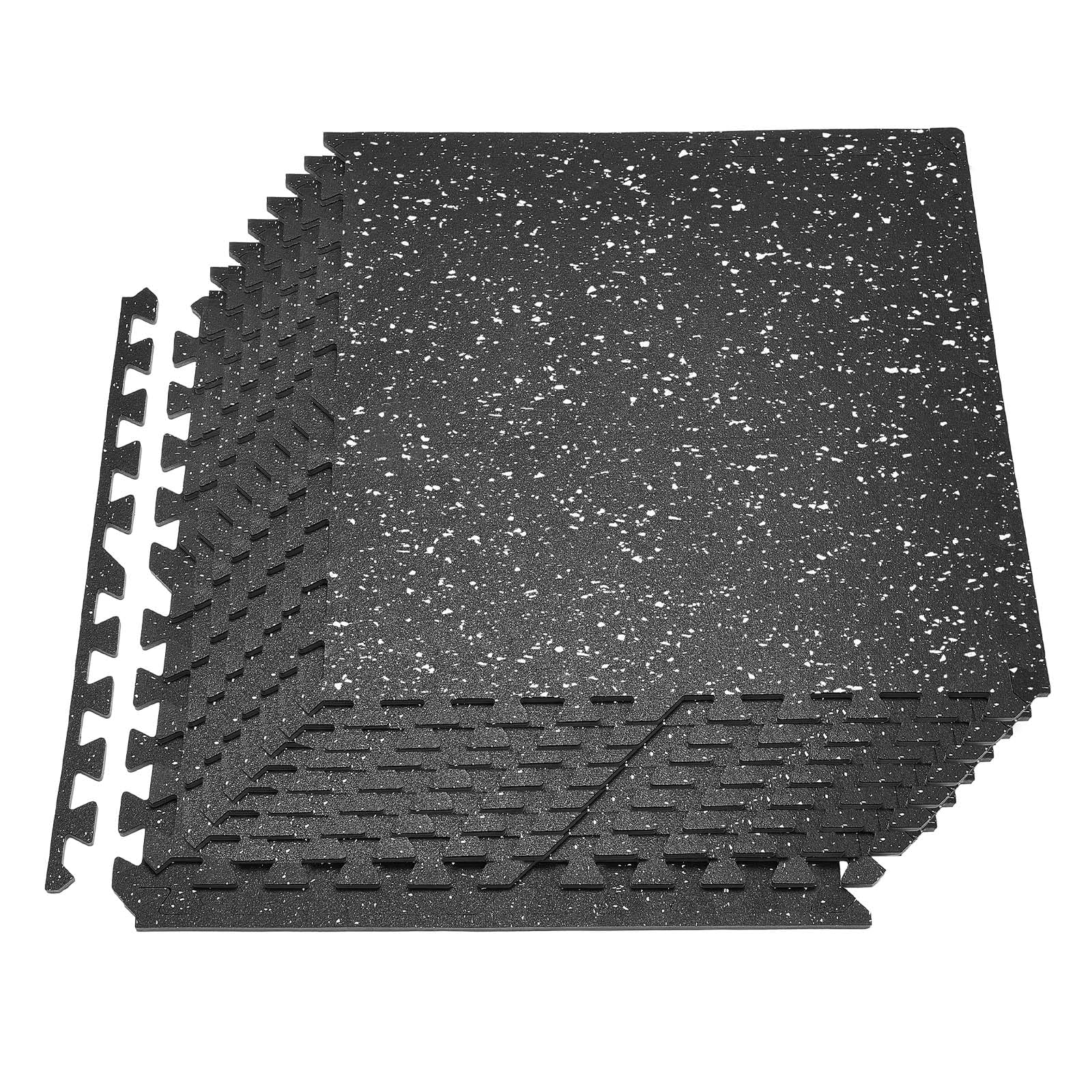 VEVOR Esterilla Puzzle 12 Piezas de 610 x 610 x 10 mm, Suelo Gimnasio de Goma EVA, Colchoneta de Ejercicios con Puntos Blancos Alta Densidad Antiruido Antideslizante Antigolpe para Casa, Equipo Pesado