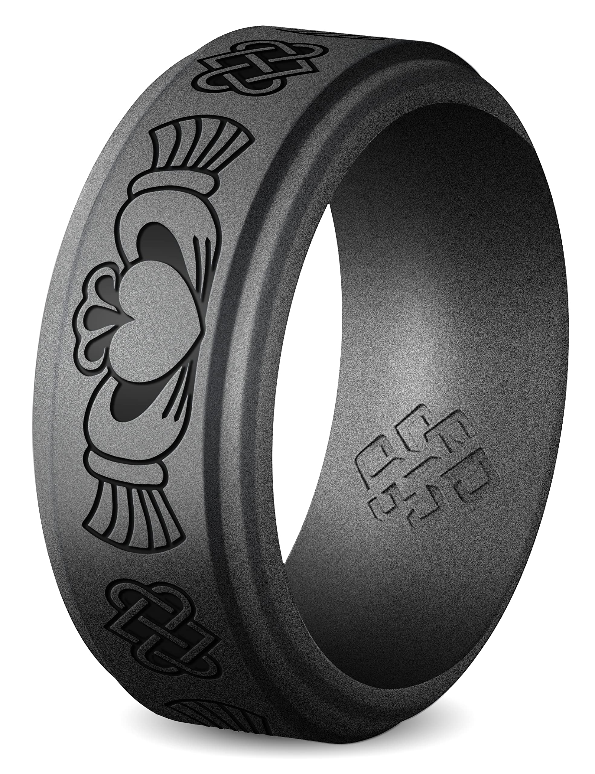 Knot Theory Silicone Ring for Men - Trinity, Claddagh, Celtic Engraving - 8mm Bandwidth Breathable Comfort Fit