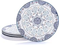 Vista 19 de Bico Blue Floral Haven - Juego de 4 platos de cena grandes de cerámica de 11 pulgadas para pasta, bistec, elegantes platos para servir, aptos