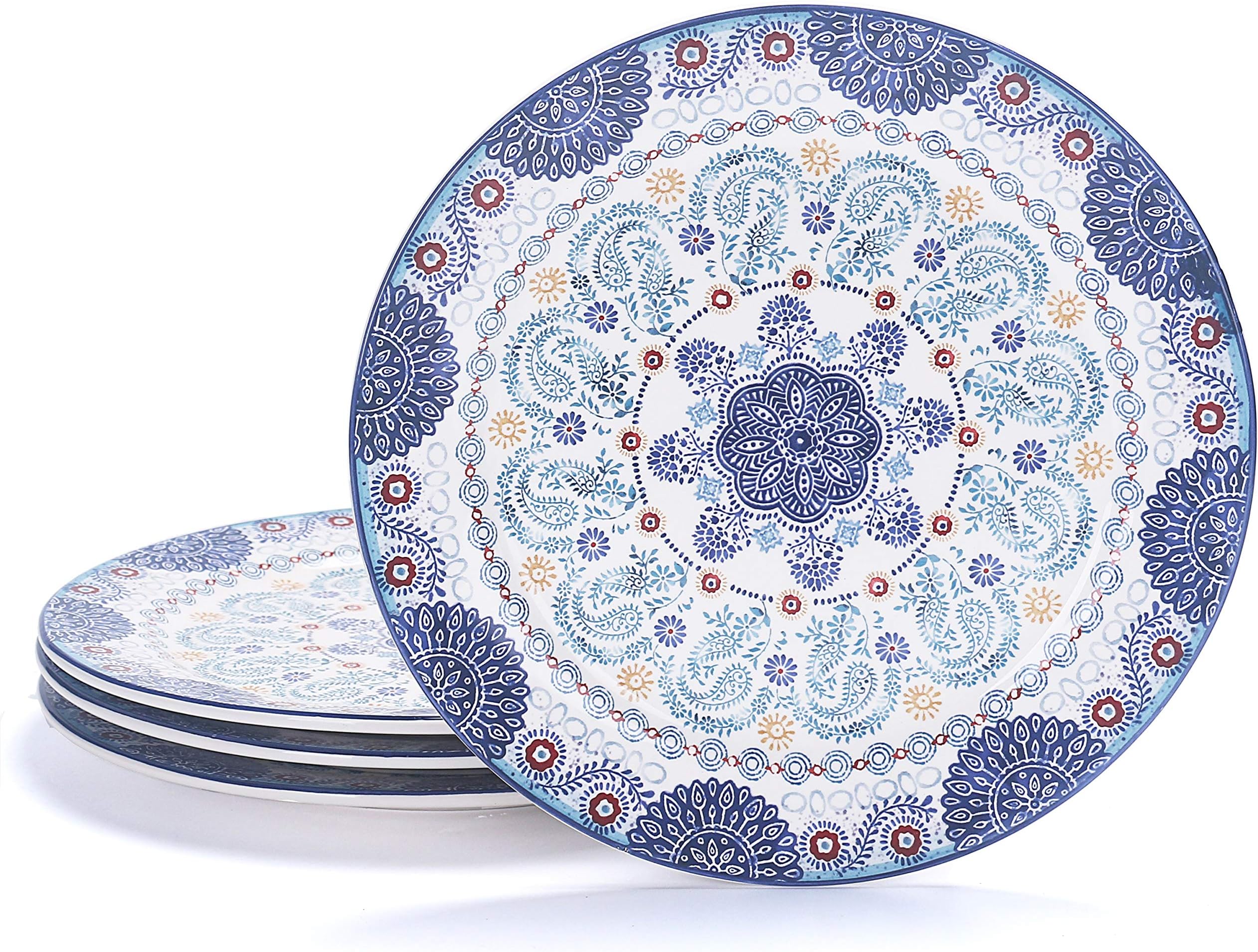 Bico Blue Talavera Dinner Plates Set of 4, Ceramic, 11 inch, for Pasta, Salad, Maincourse, Microwave & Dishwasher Safe