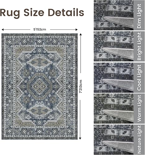Miniatura 354 de Rugland Alfombras de área de 8 x 10, alfombra lavable resistente a las manchas, alfombras antideslizantes para sala de estar, alfombras tribales