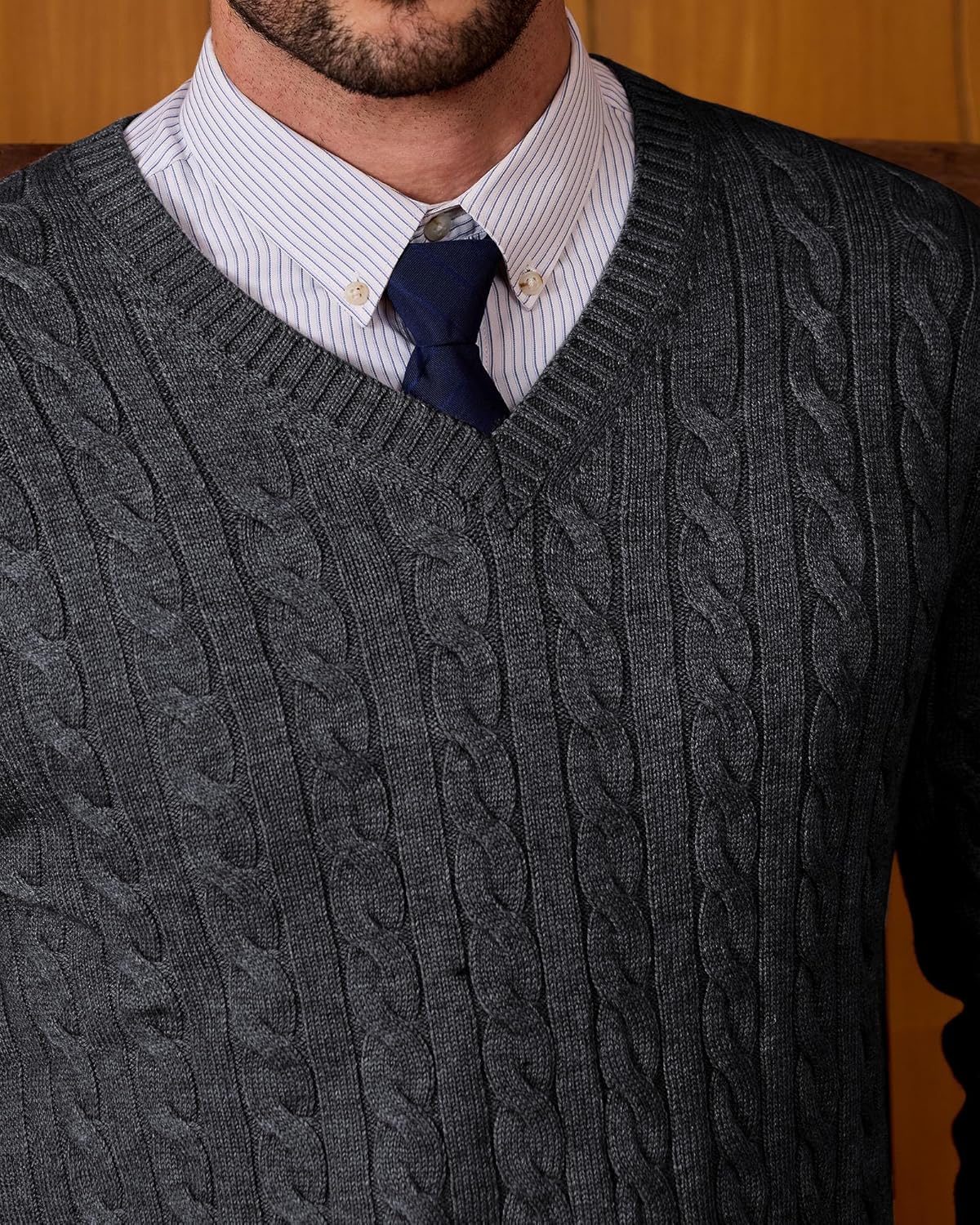 Kallspin Mens V Neck Sweater Wool Blend Cable Knit Pullover Long Sleeve Casual Business Winter Fall Knitwear - Image 7