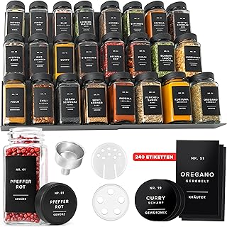 EDELHAUS Spice Rack Drawer Metal Adjustable with 24 Spice Jars and 240 Labels - Spice Organiser Drawer Kitchen - Drawer Insert Spice Storage - Spice Storage - Spice Insert