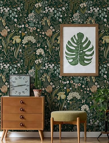 Miniatura 2 de Toduso Papel tapiz vintage para despegar y pegar, papel tapiz verde, papel de contacto floral, extraíble, 78.7 x 16.1 pulgadas, papel tapiz