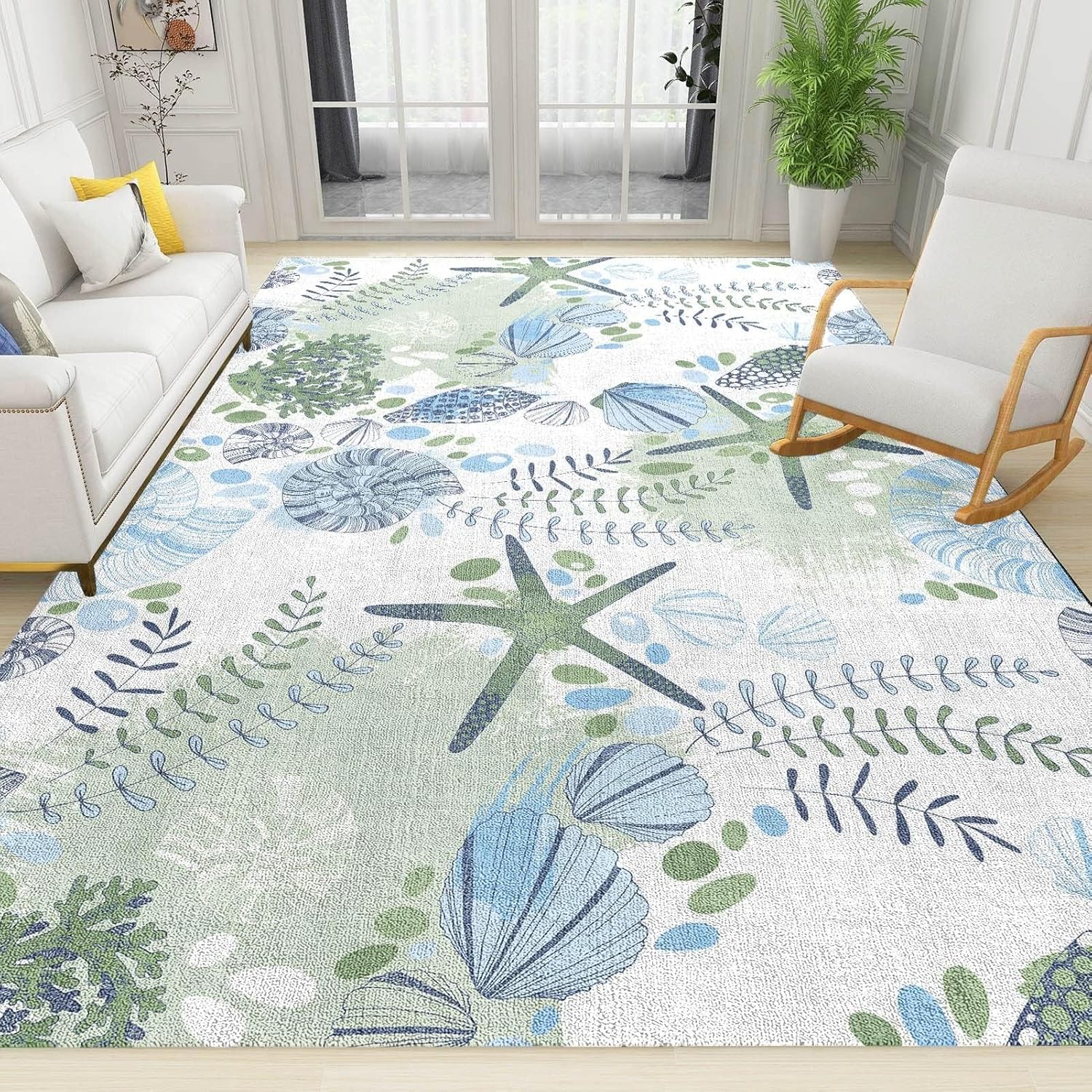 Nautical Coastal Ocean Area Rug, Green Beach Theme Rugs