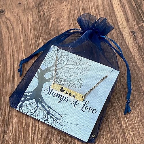 Miniatura 5 de Mama Duck with Ducklings Jewelry for Women, Mother's Horizontal Bar Necklace, Silver, Rose Gold or Yellow Gold in 16, 18, or 20 inch