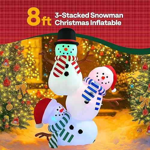 Vista 10 de VIVOHOME 6FT Christmas Inflatable Outdoor Decoration, Snowman in Vest, Navidad Blow Up Yard Decor with Built-in LED Light for Lawn, Garden, Party