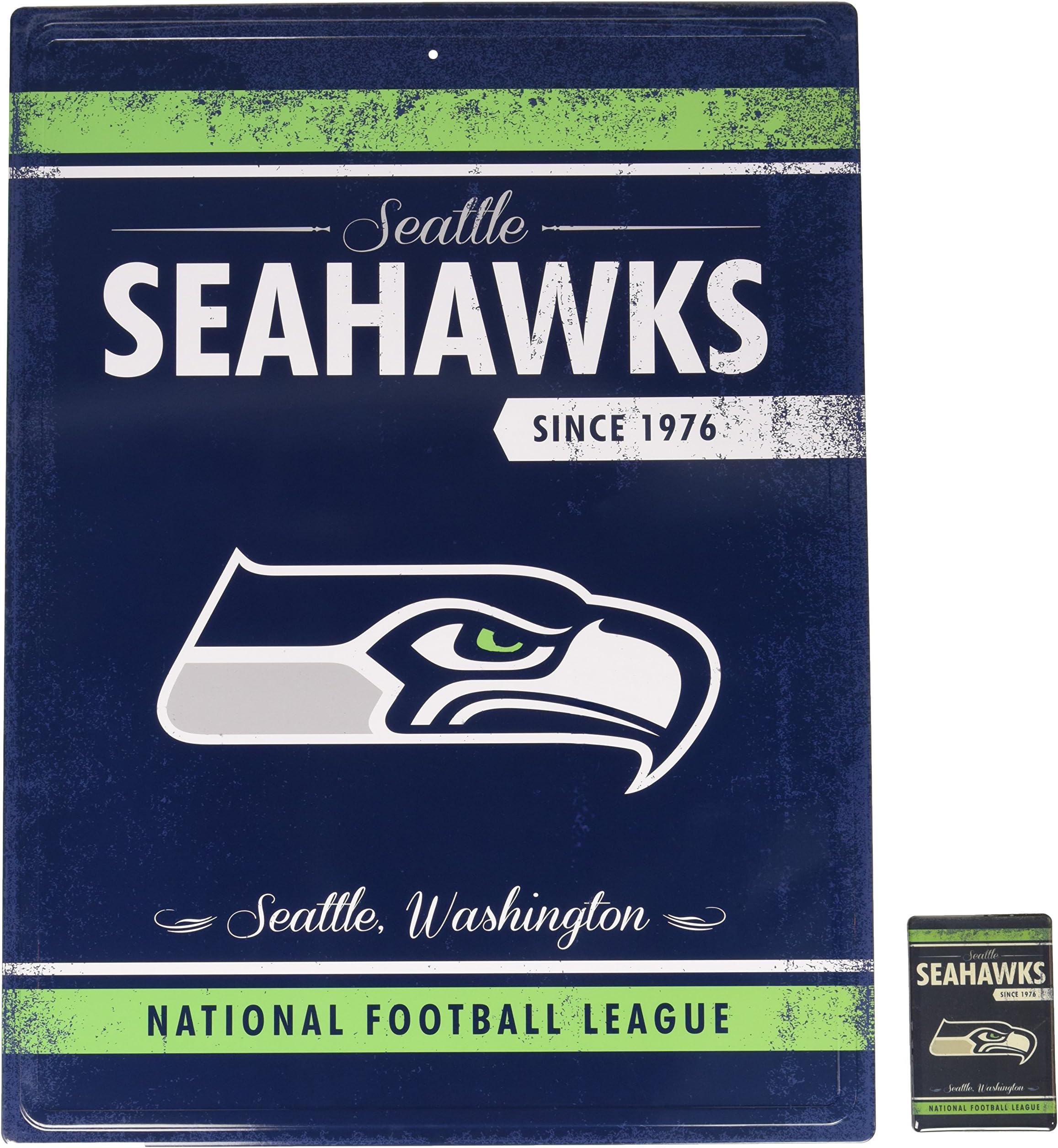 NFL 16" x 12" Tin Sign for Sports Fan Game Room - Bonus Magnet