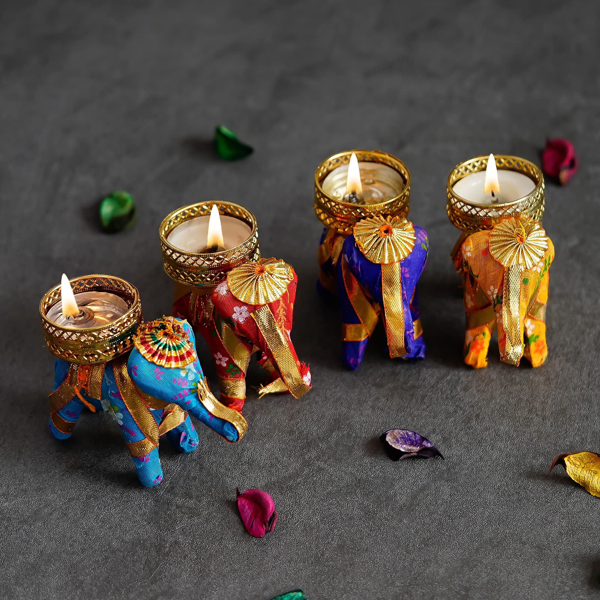 Divyakosh MDF Wood Elephant Chunri Diya For Diwali Decoration At Home(With Extra Wax Wicks),Diyas For Puja,Tealight Candle,Decorations,Decorative Gift Item,Aarti Wax Lamp Pooja Festival(4)