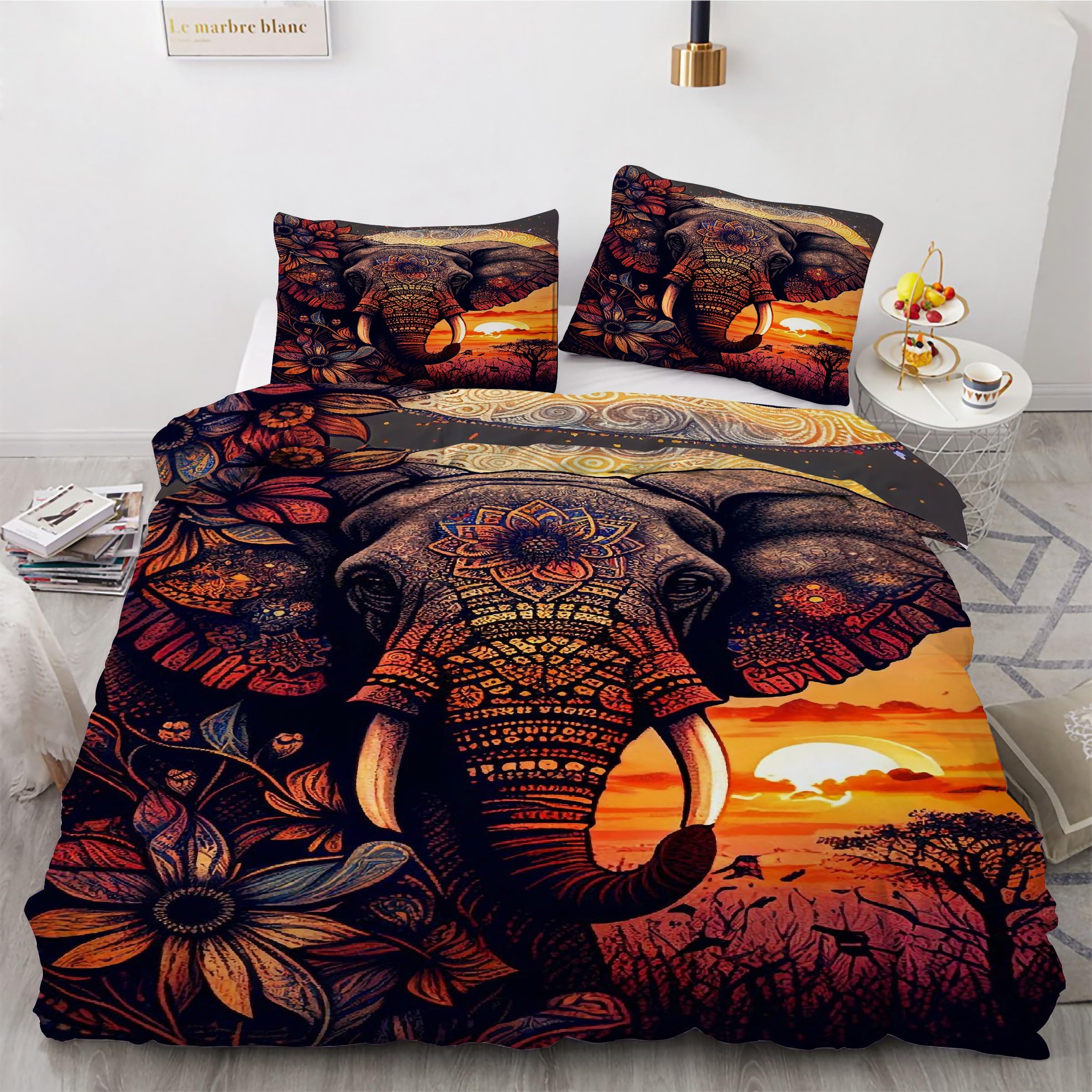 Housse de couette 240x260 éléphant pour une décoration de chambre style ethnique et évasion