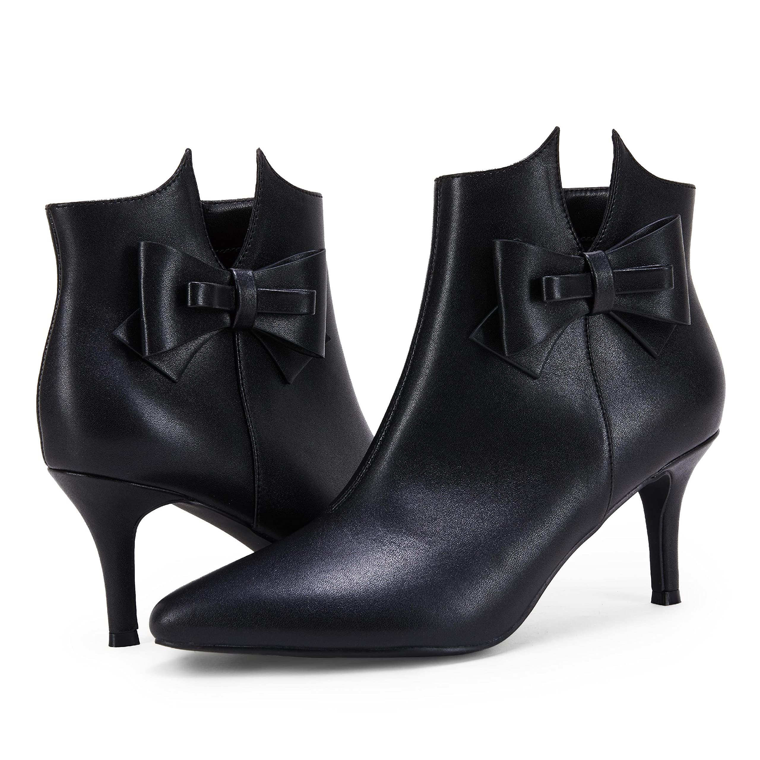 Ermonn Womens Pointed Toe Bow Ankle Boots Faux Suede Stiletto Heels Side Zipper Booties Wedding Dress Pumps