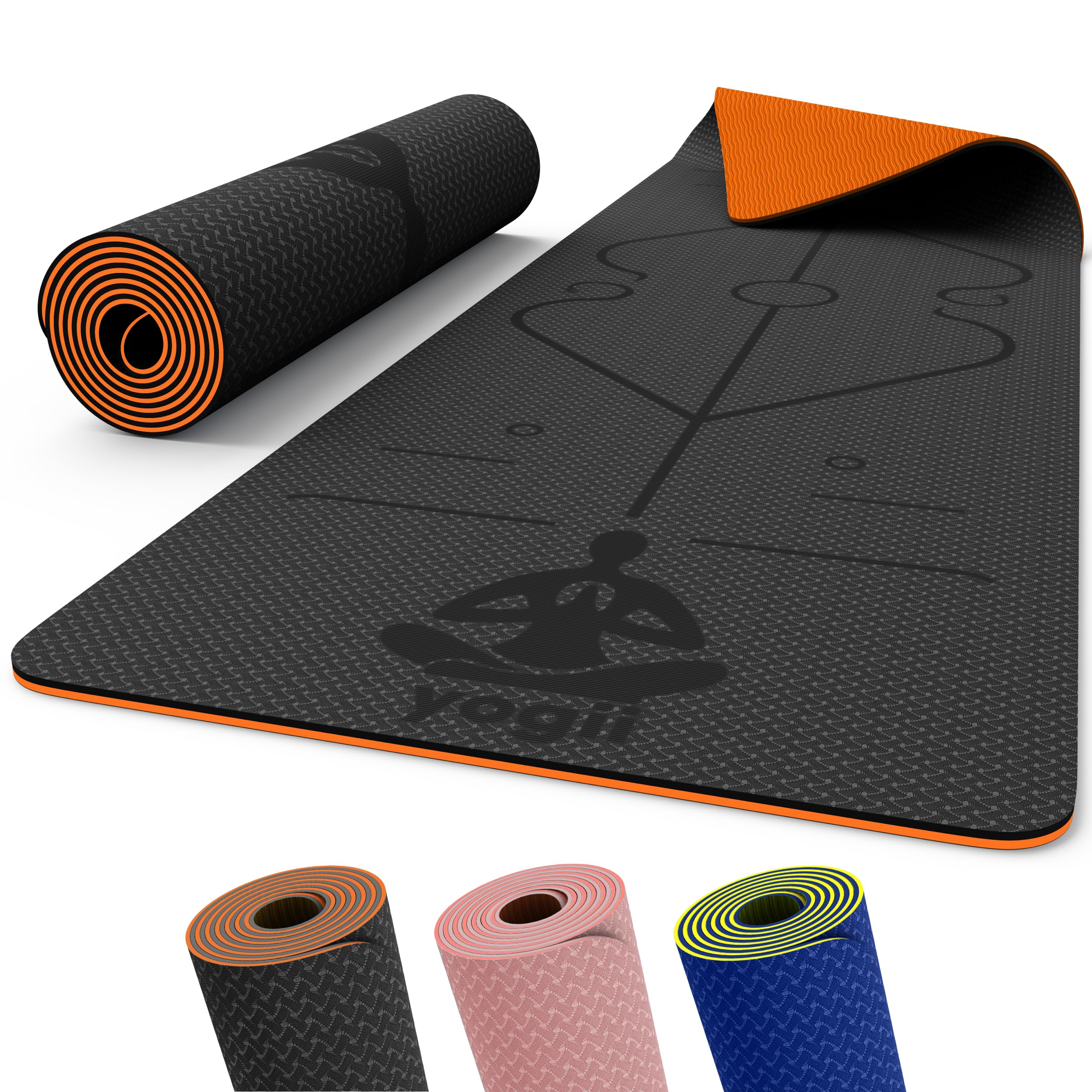 Yogii Tappetino Yoga Antiscivolo Ecologico - 183 x 61 x 0.6cm Tappetino Palestra Spesso in TPE di Alta Qualità - Tappetino Fitness Antiscivolo - Tappetino Pilates Antiscivolo - Yoga Mat