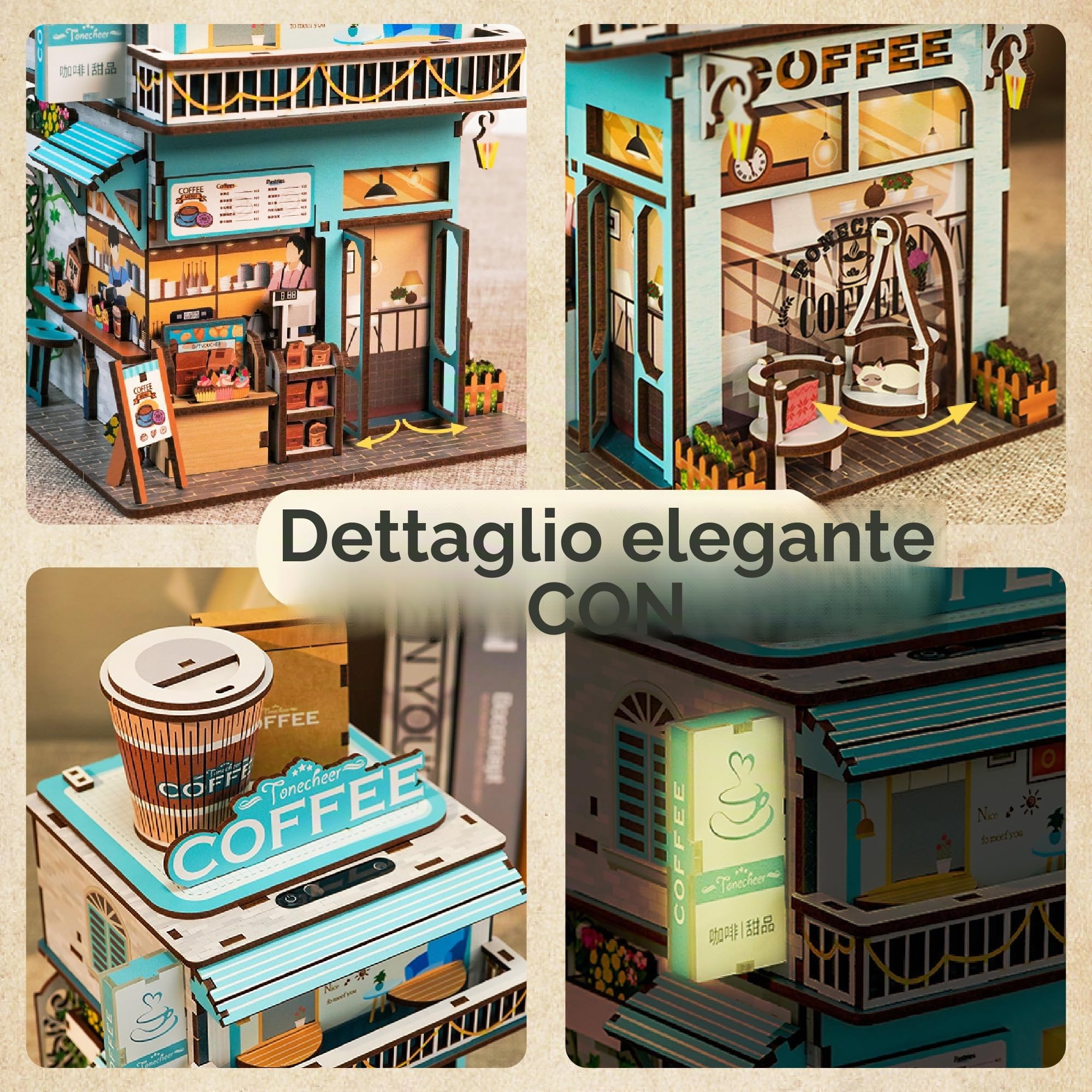 Tonecheer Puzzle 3D Creativo in Legno Adulti, Fai-da-Te Kit di Modellismo da Costruzioni Artigianato Meccanico Ottima Idea Regalo, Domestica con Apertura Automatica del Coperchio(cappa caffetteria)