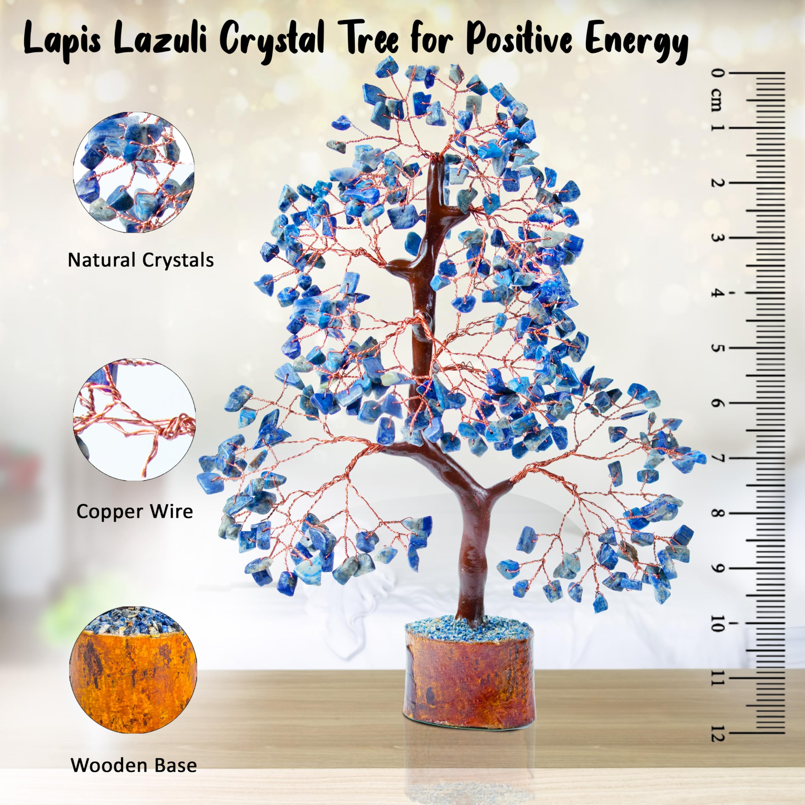 Crocon Lapis Lazuli Chakra Tree of Life, Feng Shui Money Bonsai, Gemstone Tree for Positive Energy Home Decoration Figurine - Image 3