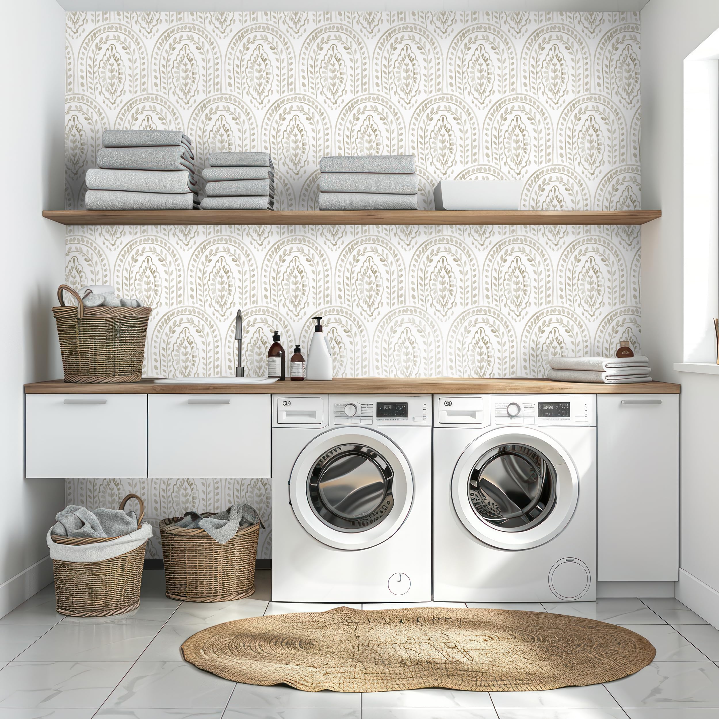 EeeComing Papel tapiz bohemio para despegar y pegar, moderno, papel de contacto extraíble, papel de contacto autoadhesivo para dormitorio y baño, forro de vinilo de 197 x 17.3 pulgadas