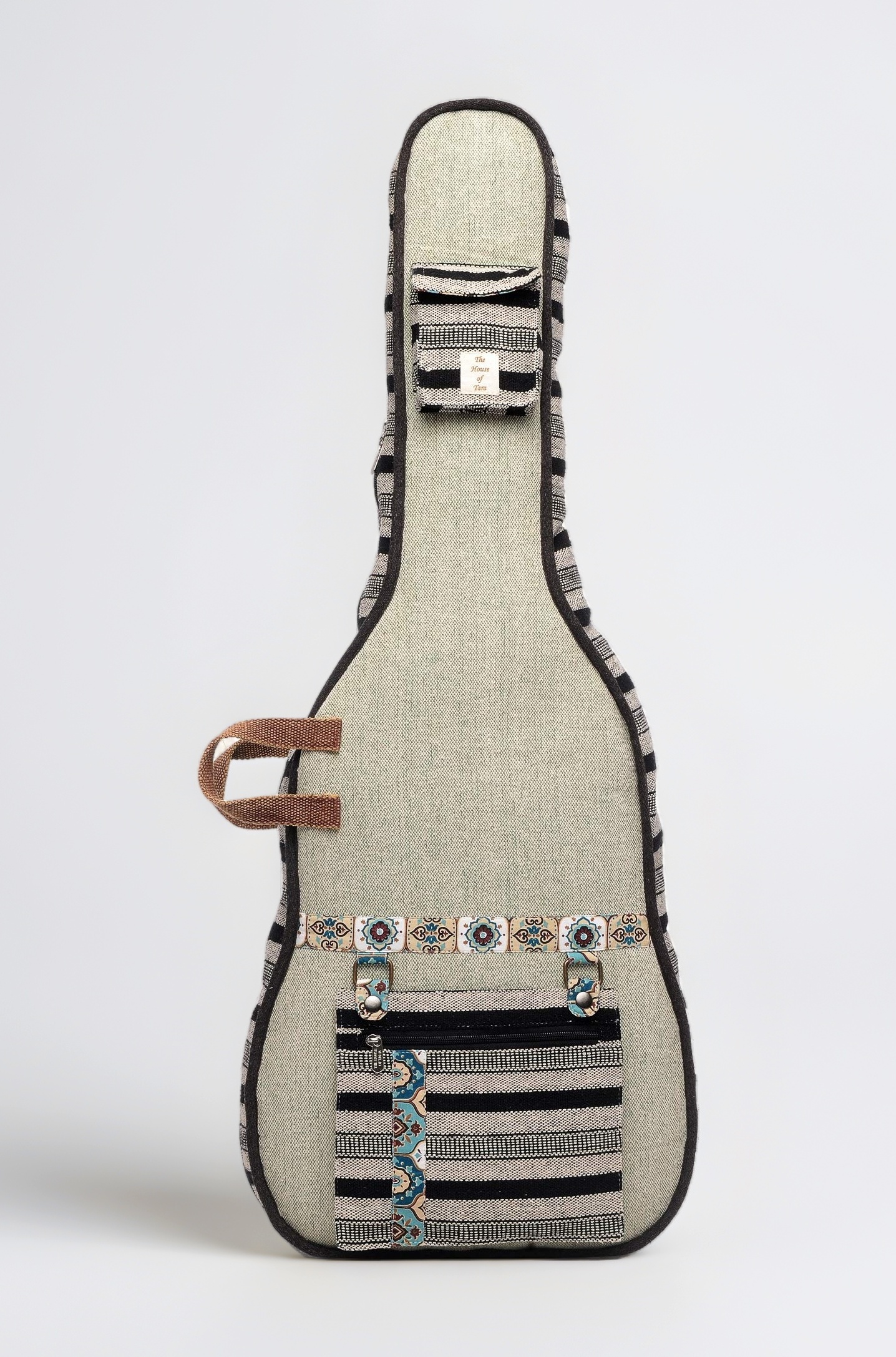 The House of tara Ethnic Handloom Fabric Acoustic Guitar Bag Cover for Men and Women | Modern Guitar Case |Waterproof Inner Lining | Adjustable Straps | Padded Protection | Zip Pockets | Multicolor 1