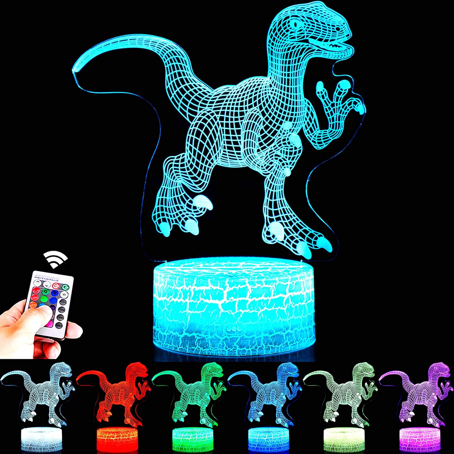 FUFUYOU Dinosaur Night Light, 16 Colors 3D Desk Lamp Remote Control