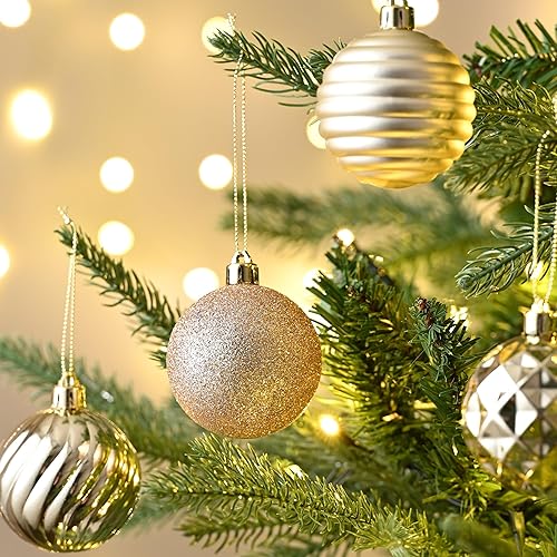 Miniatura 62 de Valery Madelyn Juego de adornos de Navidad para árbol de Navidad, 24 quilates, adornos de bolas inastillables de color azul marino, adorno colgante