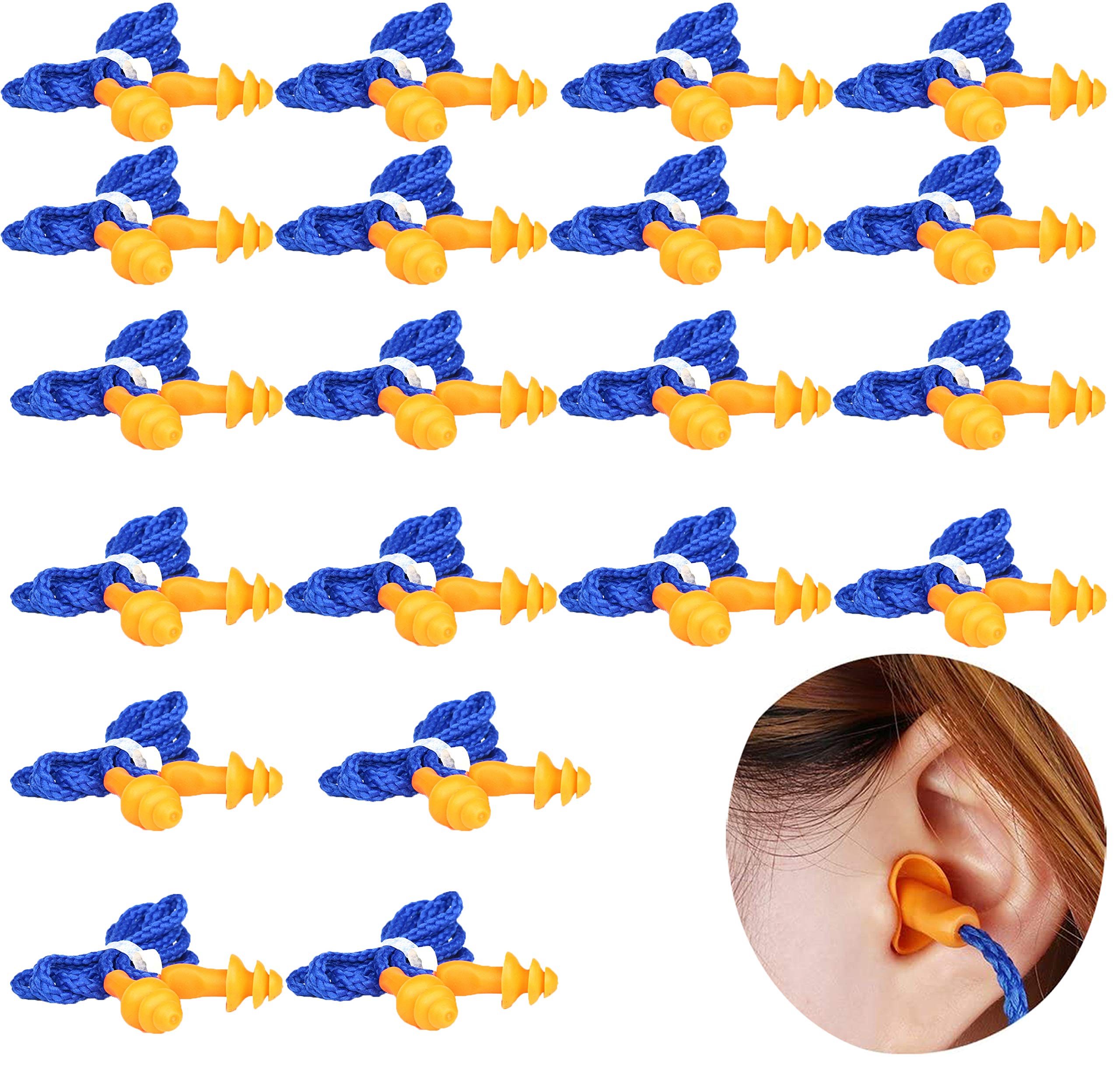 20 Pairs Corded Ear Plugs Reusable with Cord Silicone Earplugs Sleep Noise Cancelling for Hearing Protection,Christmas Tree Shape 1270 soundproof earplugs,Noise Reduction,Waterproof, Swimming(Blue)