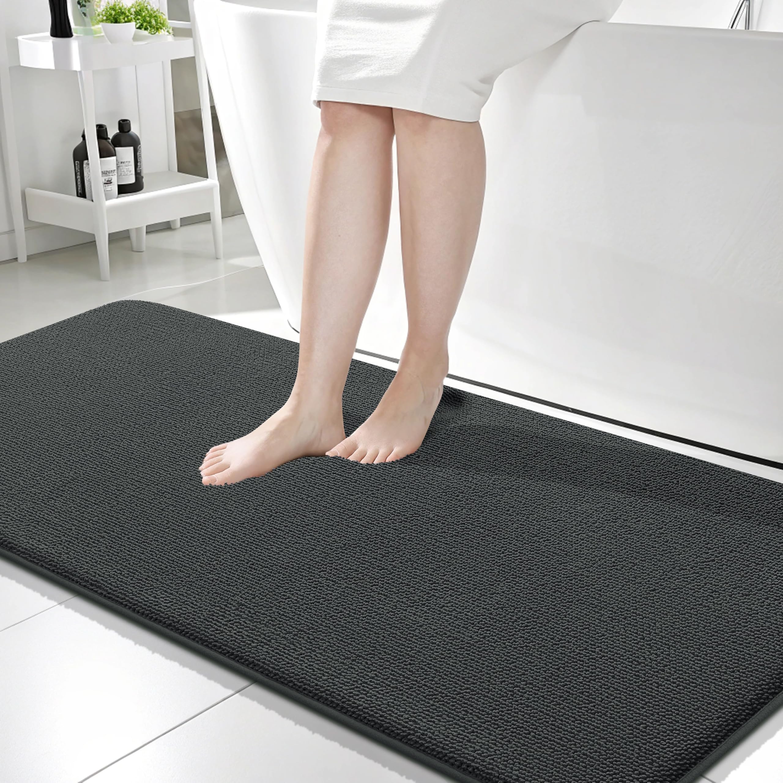 OLANLY Memory Foam Bathroom Runner Rug 59x24, Absorbent Long Mat, Dark Grey