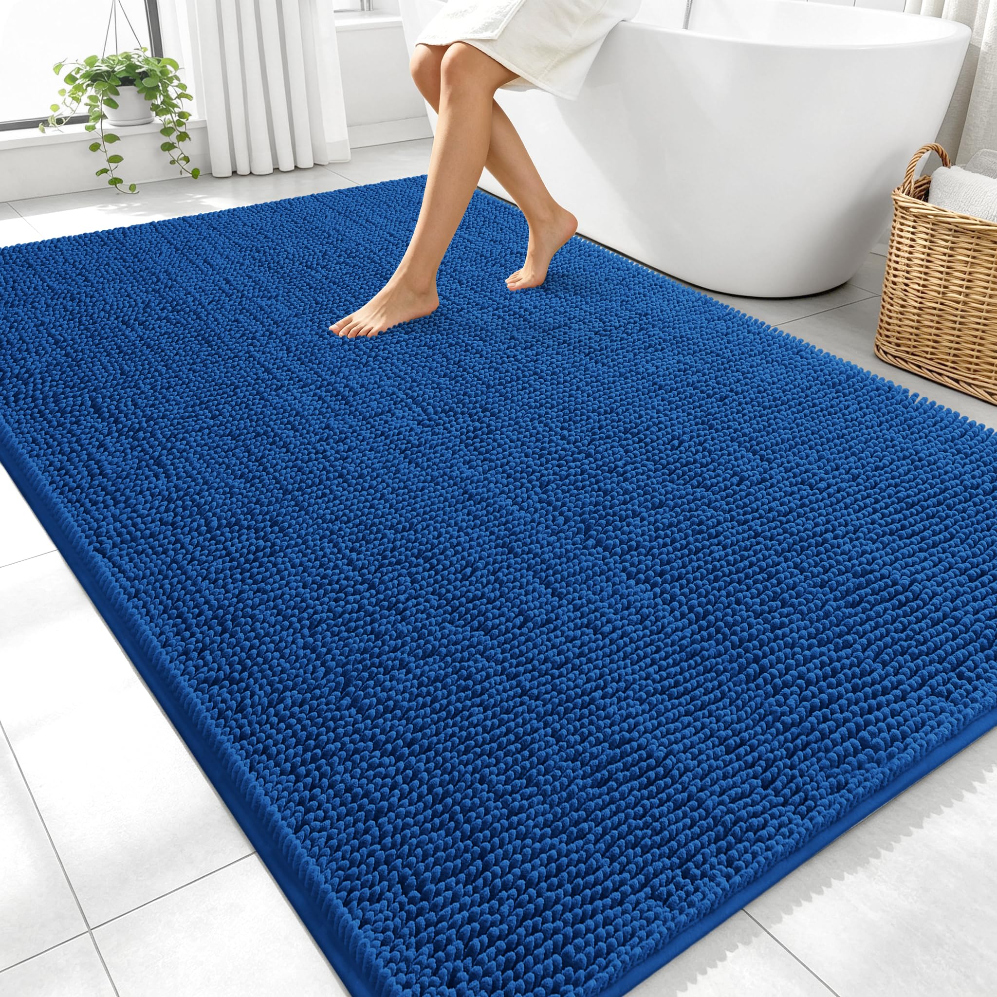 OLANLY Large Bathroom Rugs 70x46, Extra Soft Absorbent Chenille Bath Rugs | Deep Navy Blue, Quick-Drying Rubber Backing, Washable Bath Mat for Bathroom Floor, Tub and Shower, Home Decor Accessories