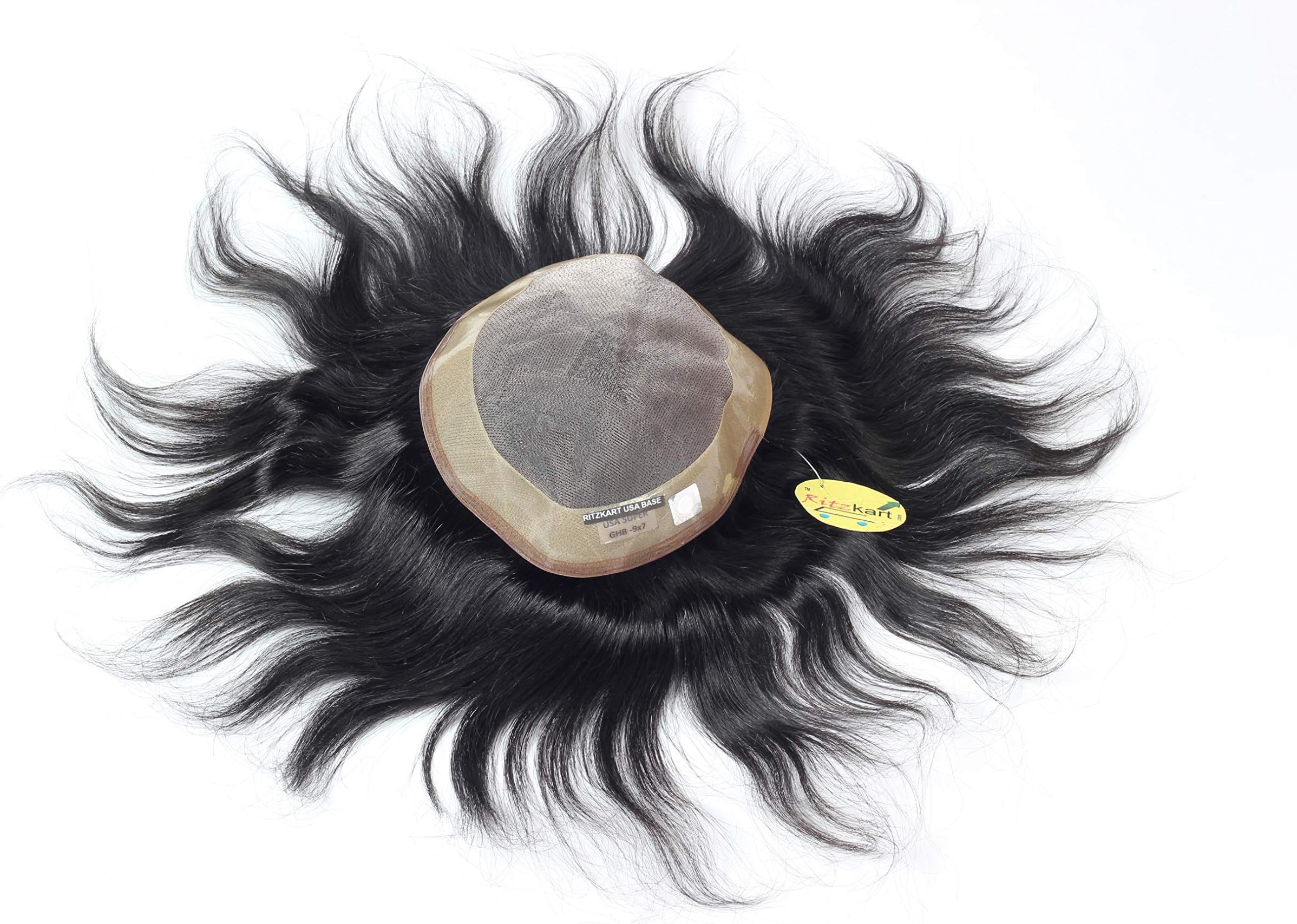 Ritzkart 7x5 Usa Monofilament Patch Toupee Men Wig Remy Human Virgin Hair 11 a Grade, Black,
