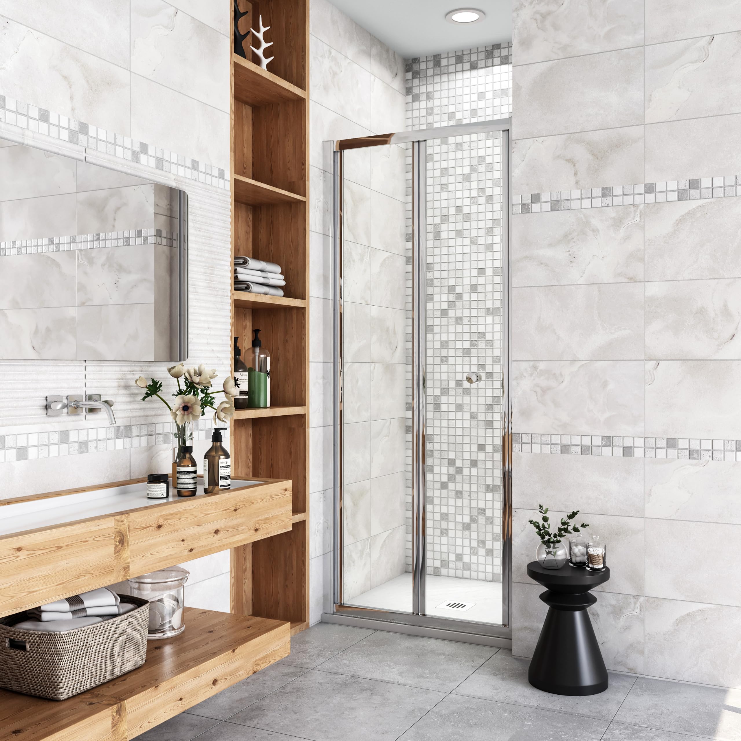 Aica Sanitär Duschtür Falttür 90 x 185cm Nischentür 5mm ESG Glas Dusche