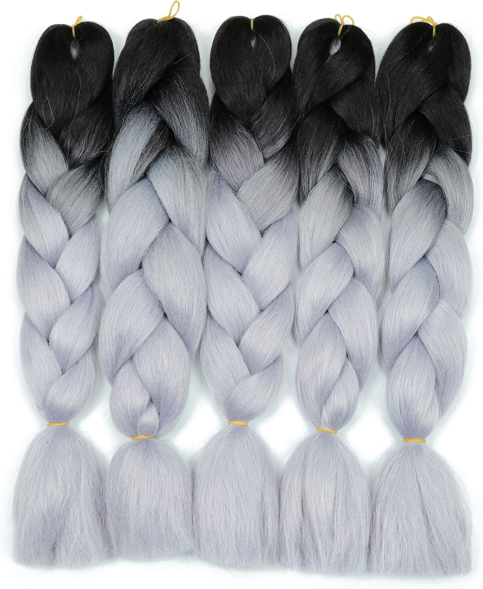 Ombre Grey Braiding Hair Kanekalon Synthetic Braiding Hair Extensions 5pcs/lot 24inch Jumbo Braiding Hair (1B-Silver gray)