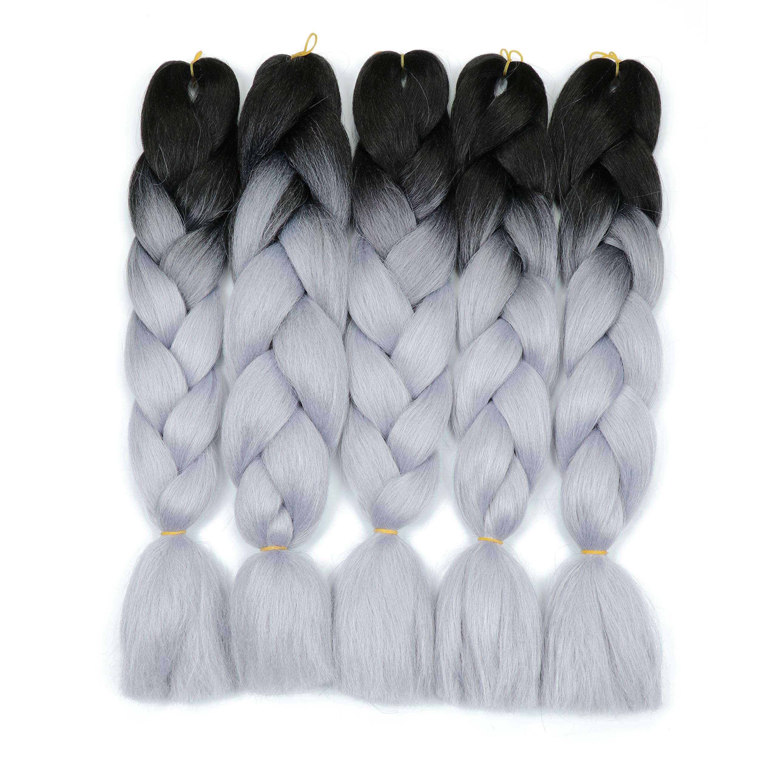 Ombre Grey Braiding Hair Kanekalon Synthetic Braiding Hair Extensions 5pcs/lot 24inch Jumbo Braiding Hair (1B-Silver gray)