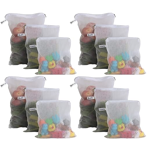 Beddify Set Of 12 Reusable Fridge Storage Bags For Vegetables and Fruits Dual Layer Mesh Net Multipurpose Multi-Size Kitchen Storage Bags Organizer with Sturdy Zipper (White)