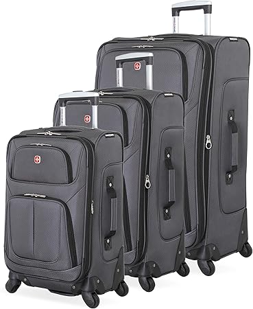 review SwissGear Sion Softside Expandable Roller Luggage, Dark Grey, 3 Piece Set (21/25/27)