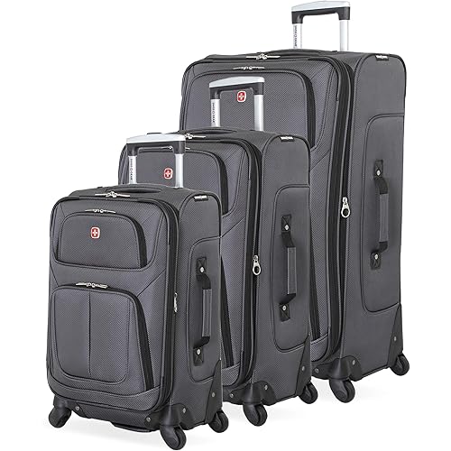 SwissGear Sion Softside Luggage with Spinner Wheels, Dark Grey, 3 Piece Set (21/25/29)