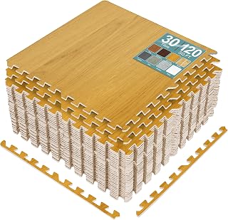 Sorbus Interlocking Wood Grain Foam Floor Tiles (30 Pack, Light Grain) | 3/8-inch EVA floor mats suit playrooms, basements and home gyms, plus trade show flooring and dance areas.