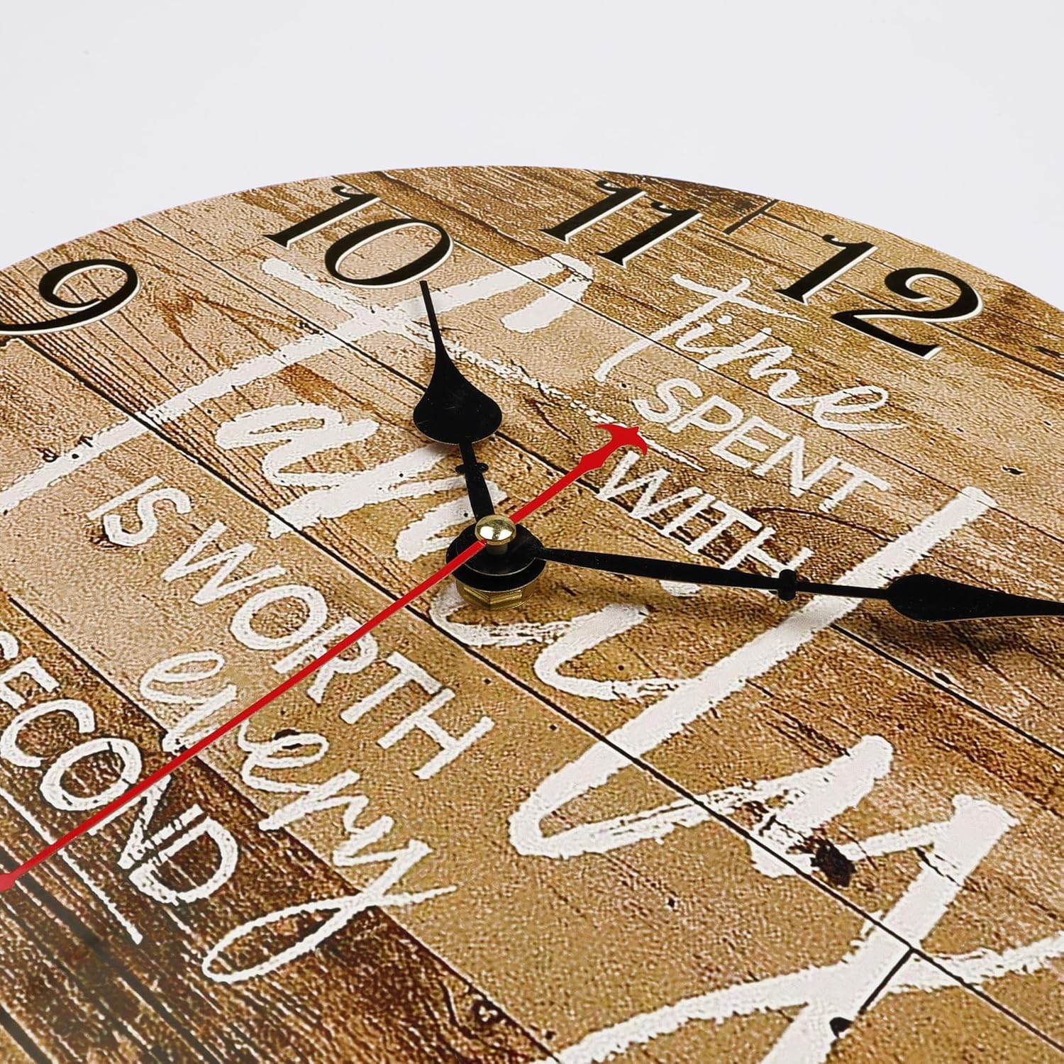 Lafocuse 12 Inch Silent Wooden Rustic Family Wall Clocks for Living Room Decor, Vintage Kitchen Brown Wall Clocks Battery Operated for Bedroom