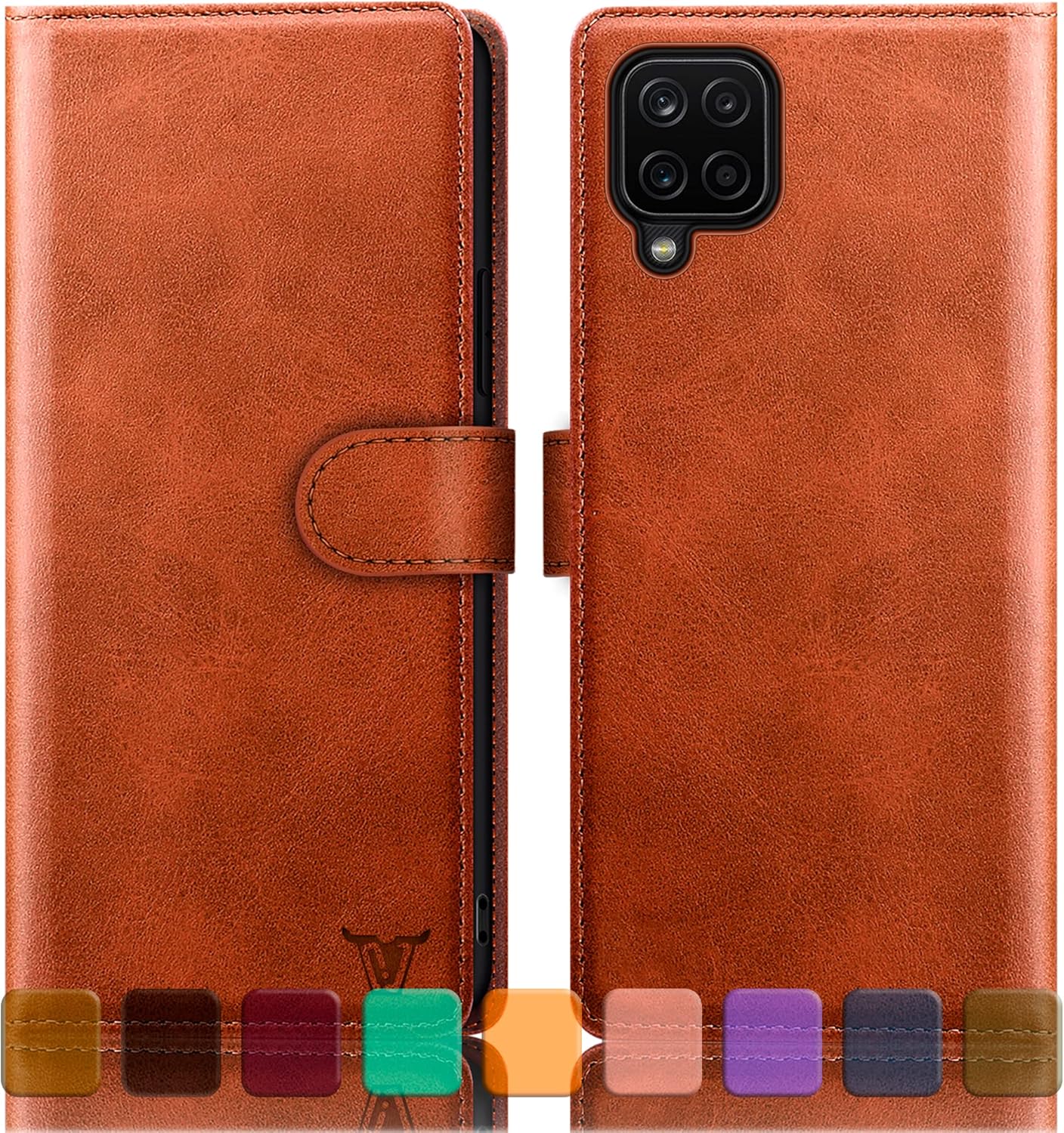 djbull for samsung galaxy a12 5g wallet case with credit card holder, [rfid blocking] pu leather phone case shockproof cover women men for samsung a12 case light brown