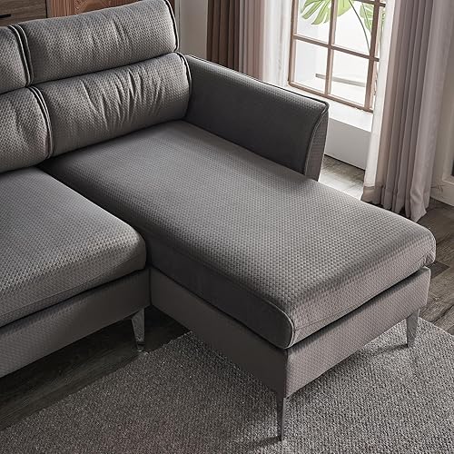 Miniatura 4 de Sofá modular convertible, sofá tapizado de franela con celosía de 4 plazas con diván reversible, muebles de sala de estar con respaldo alto en forma