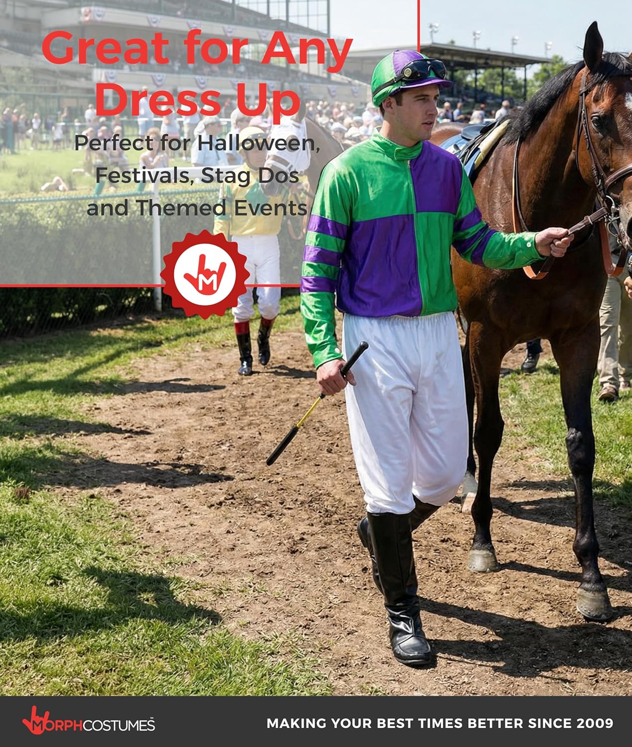 fun shack Horse Jockey Costume for Men, Adult Jockey Halloween Outfit, Equestrian Theme Dress-Up, Race Day Attire
