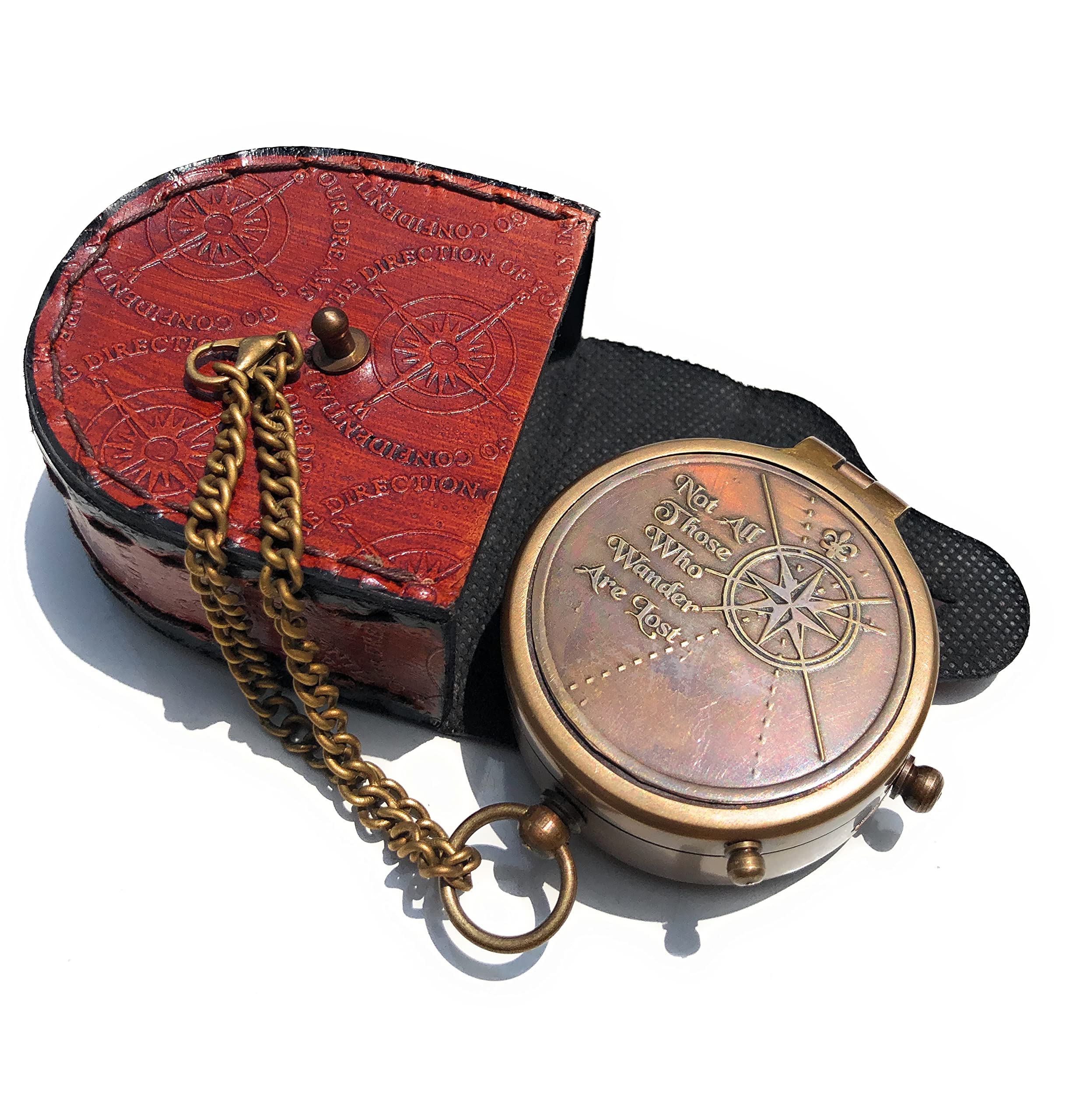 Not All Who Wander Are Lost Engravable Compass - Pocket Compass - Brass Compass with Leather Case - Pirates Compass - Gift Compass - Camping Compass - Confirmation Gift Idea - Baptism Gifts - Keepsake-image-5