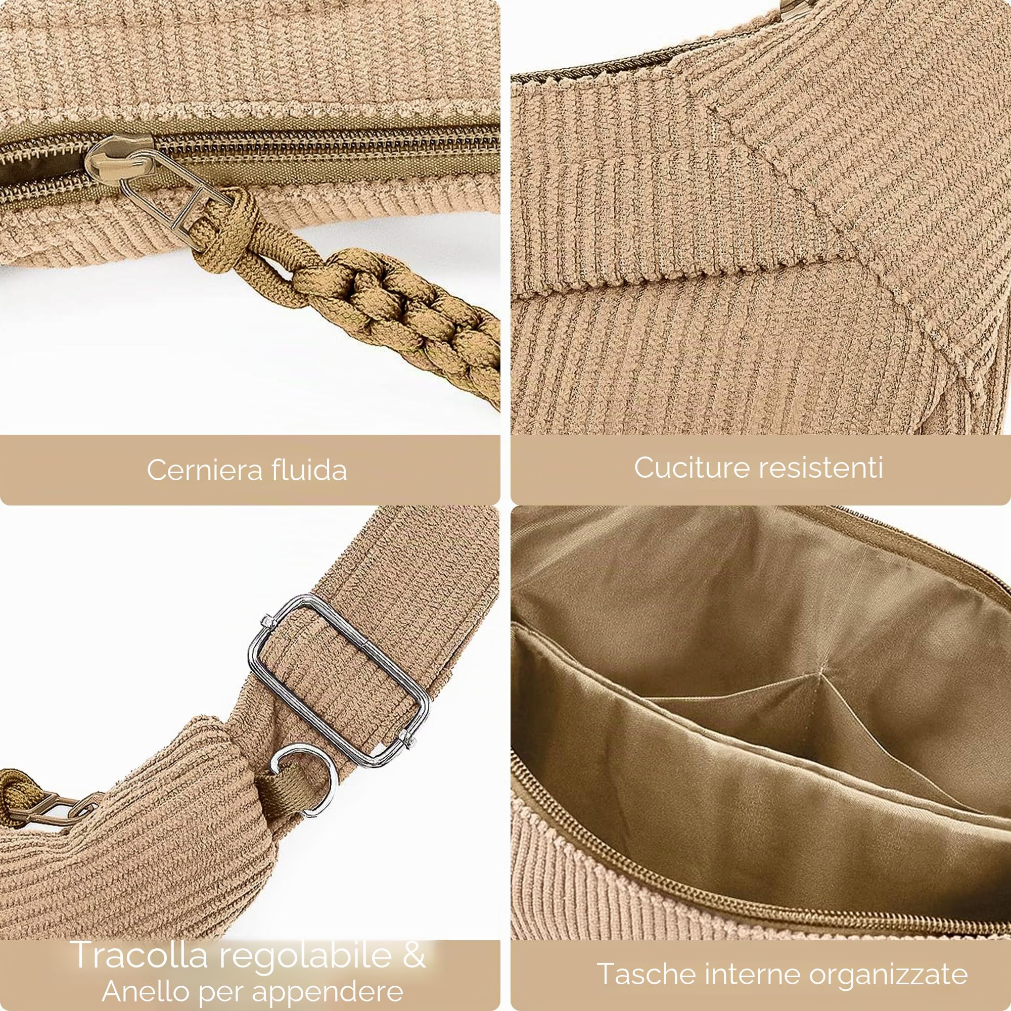 Micmores Borsa a Tracolla Donna in Velluto a Coste, Marsupio Elegante con Cinturino Regolabile, Moon Bag Mezzaluna per Lavoro e Viaggi (Verde)