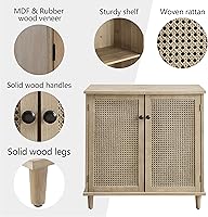 Vista 3 de Volans Juego de 2 armarios de almacenamiento con puertas de mimbre de ratán tejido, aparador para entrada, pasillo o sala de estar, chapa de madera