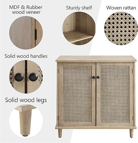 Miniatura 3 de Volans Juego de 2 armarios de almacenamiento con puertas de mimbre de ratán tejido, aparador para entrada, pasillo o sala de estar, chapa de madera