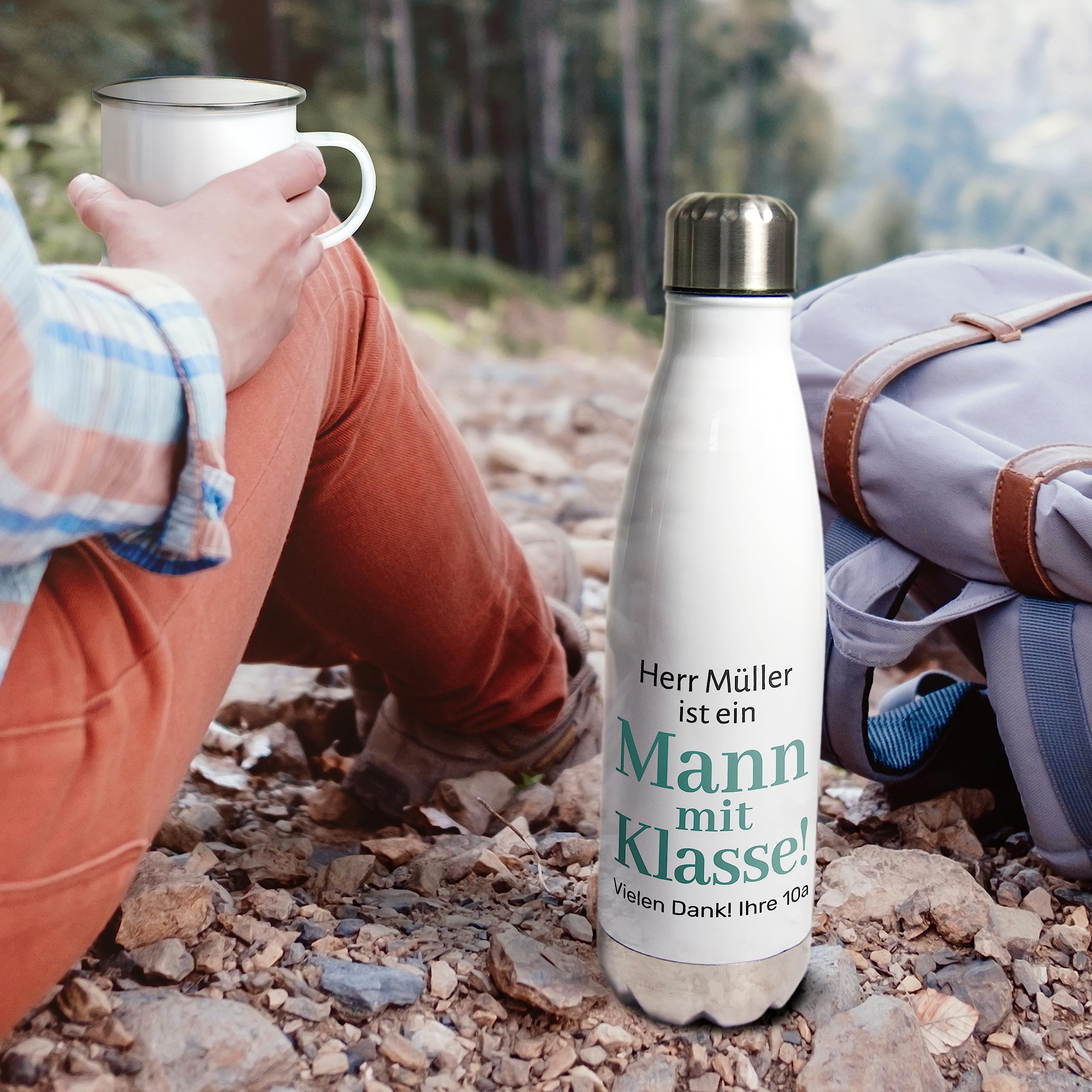 Personalisiertes Lehrer-Geschenk – Edelstahl-Trinkflasche 500 Ml Mit Spruch „Mann/Frau Mit Klasse“