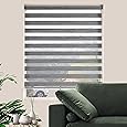 Joydeco Cordless Zebra Blinds for Windows, Dual Layer Free-Stop Zebra Shades Privacy Light Control for Day and Night, Light Filtering Sheer Blinds for Indoor Windows (Grey, 30" W x 75" H)