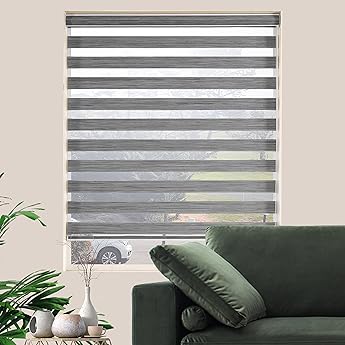 Joydeco Cordless Zebra Blinds for Windows, Dual Layer Free-Stop Zebra Shades Privacy Light Control for Day and Night, Light Filtering Sheer Blinds for Indoor Windows (Grey, 30" W x 75" H)