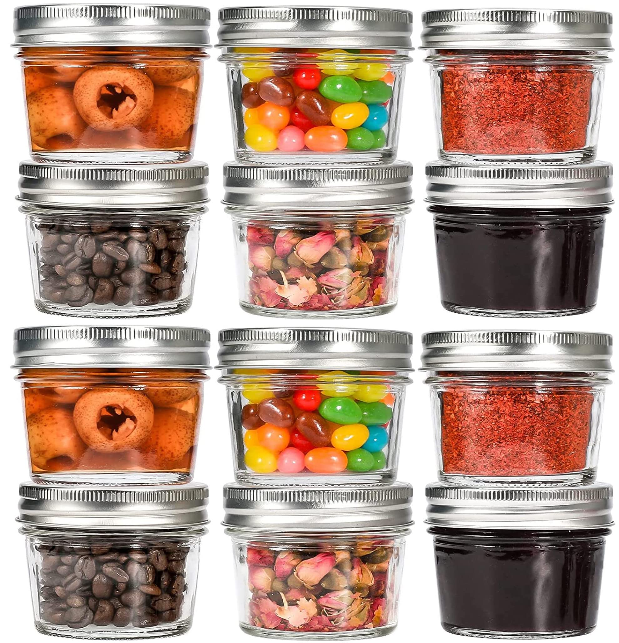 FUFU 4oz Glass Jars With Lids,Small Mason Jars Wide Mouth,Mini Canning Jars For Honey,Jam,Jelly,Wedding Favor,Shower Favors,Spice Jars For Kitchen & Home,Set of 12