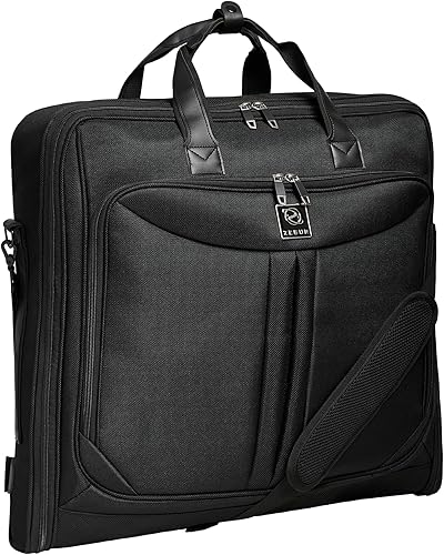 ZEGUR Premium Suit Garment Bag Carry On - Hangs 4 Suits - Travel & Business with Shoulder Strap and Laptop Compartment