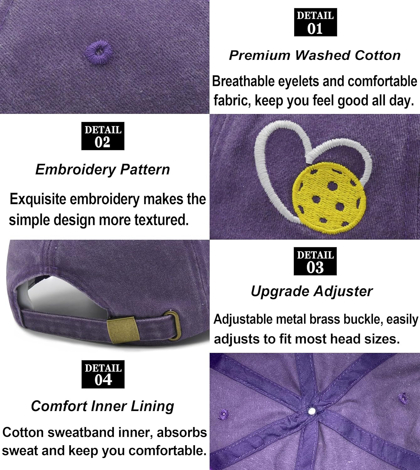 Pickleball Hat with Gift Box, Pickleball Gifts for Women Men, Adjustable Embroidered Heart Baseball Cap - Image 5