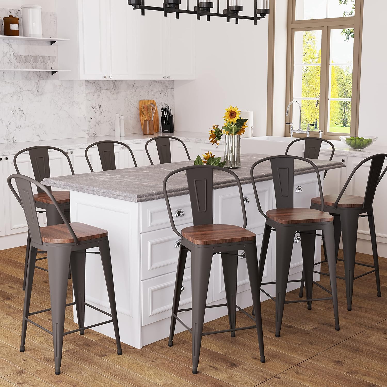 Buy AKLAUS Metal Bar Stools Set of 4 Bar Stools with Backs Counter