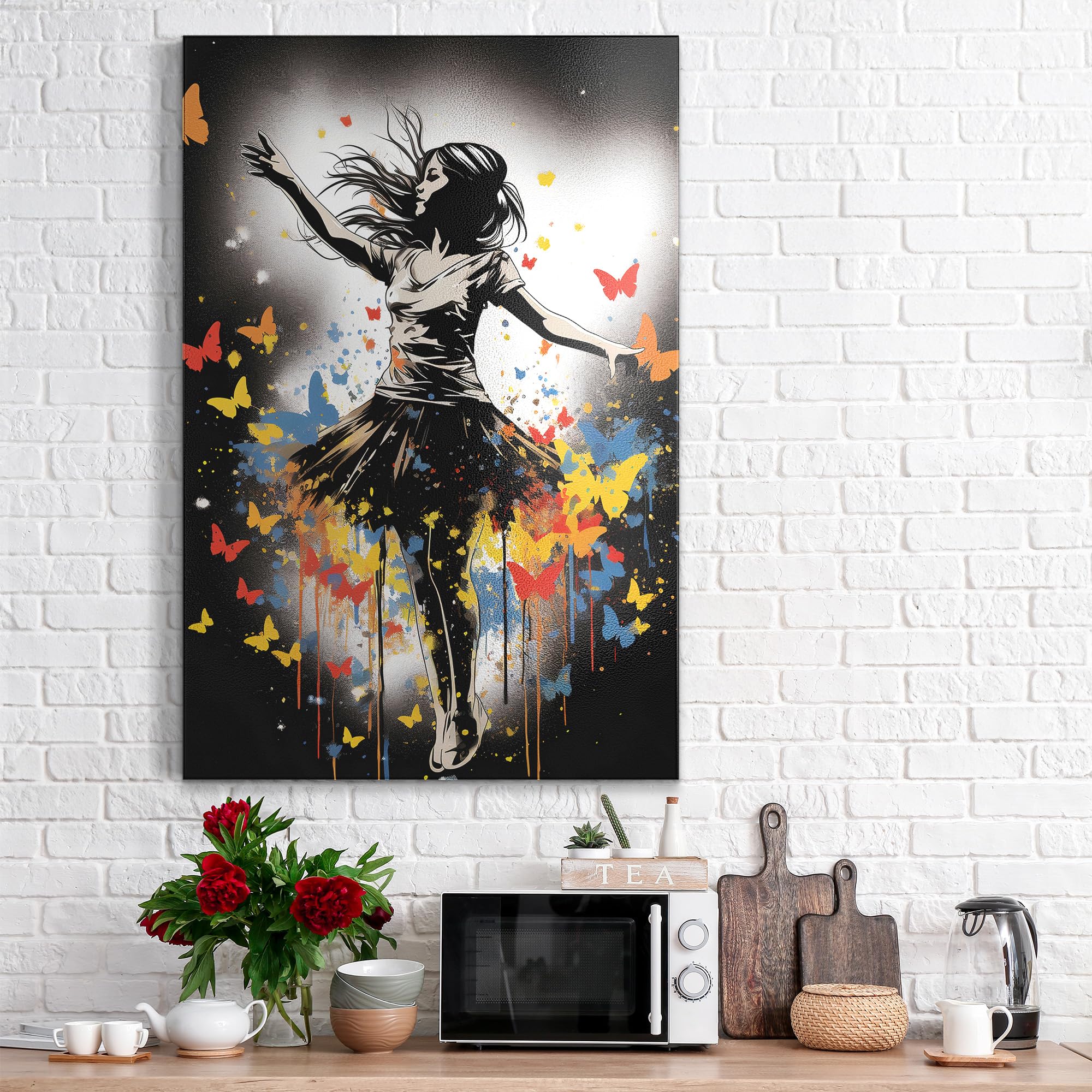 Metalowa tablica magnetyczna, wymiary 60 x 90 cm, motyw "dziurkacz motyla", tablica suchościeralna na wszystkie magnesy, tablica magnetyczna do kuchni i biura, designerska tablica magnetyczna