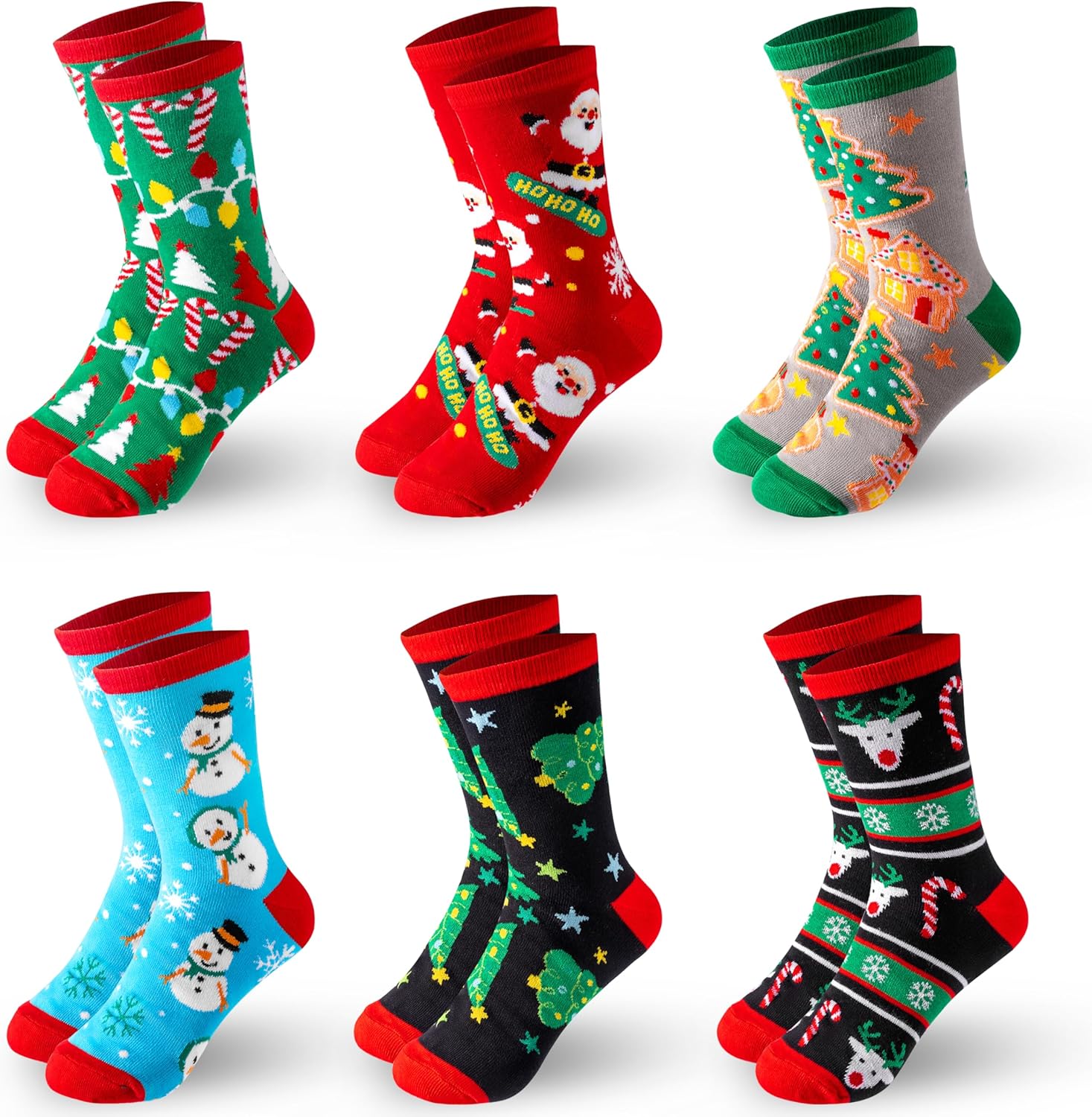Giggling Getup 6 PCS Winter Christmas Socks for Women Men, Warm Cotton Snowman Crew Socks for Women Holiday, Birthday Gift, Christmas Party Gifts for Xmas